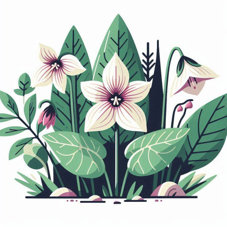Flowers and leaves. Hand drawn vector illustration in cartoon style.のイラスト素材