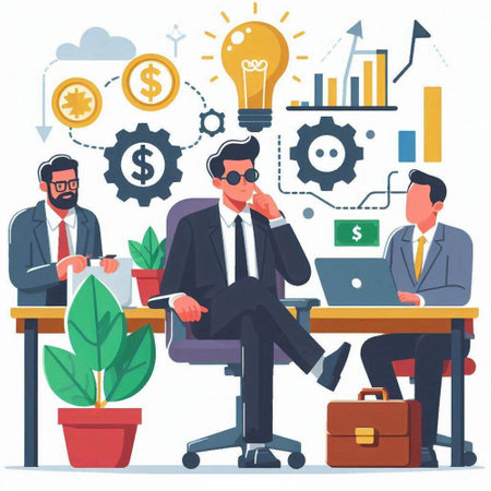Business people working together in office. Teamwork concept. Vector illustrationのイラスト素材