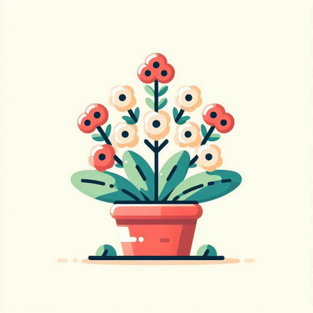 Flowerpot with flowers. Vector illustration in flat cartoon style.のイラスト素材