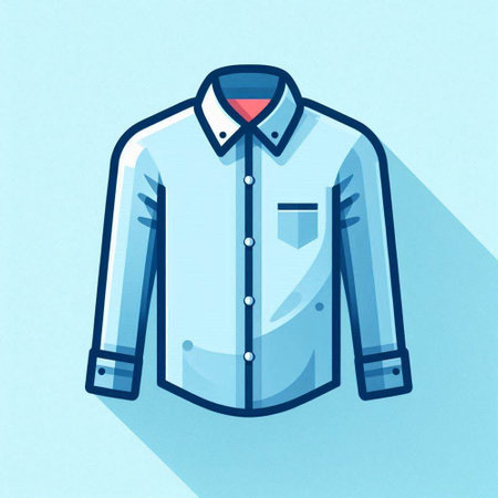 Blue shirt with long shadow on blue background. Vector Illustration.のイラスト素材