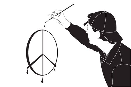 The artist wearing cap draws vector illustration.のイラスト素材
