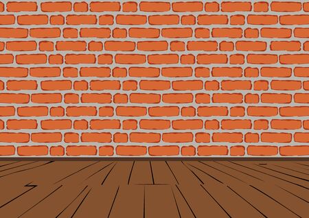 Brick wall of red brick. Wooden floor vector illustration.のイラスト素材