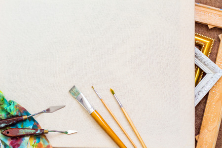 The background for the painting. Canvas Brushes palette knife.の写真素材