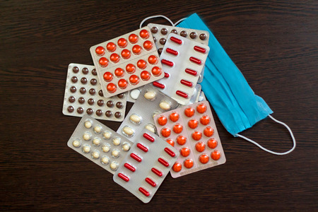 Tablets. The drug on a dark background.の写真素材