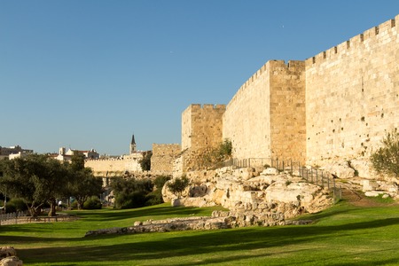 ancient IERUSALIM. temple walls and park in front of itの写真素材