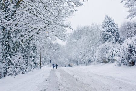 A snowbound road in Surreyの写真素材
