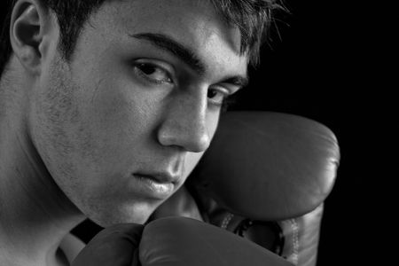 A young boxer with his guard upの写真素材