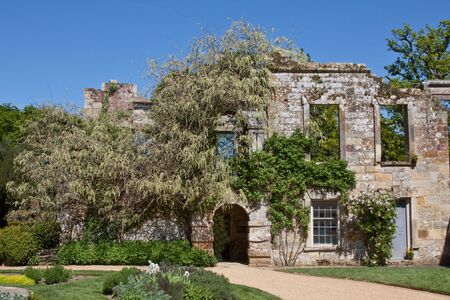 The ruins of an old English castle being reclaimed by plantsの写真素材
