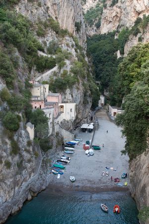 A tiny cove at the mouth of a fjordの写真素材