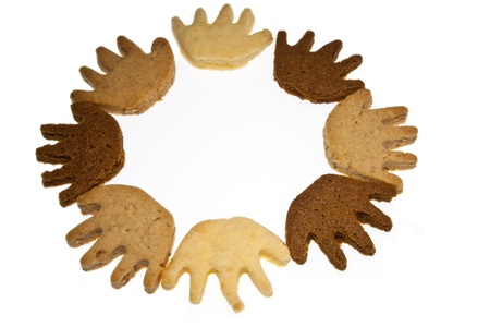 Hand-shaped biscuits representing unity  co-operationの写真素材