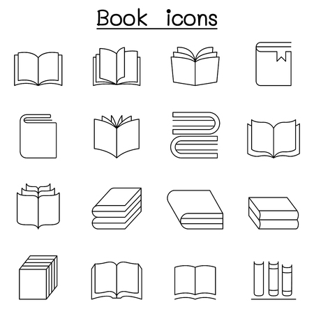 Book icon set in thin line styleのイラスト素材