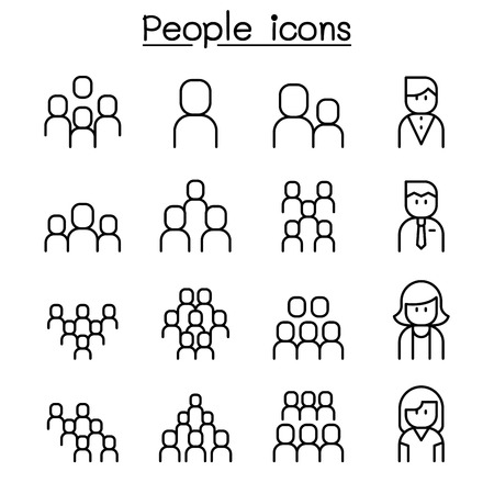 People icon set in thin line styleのイラスト素材