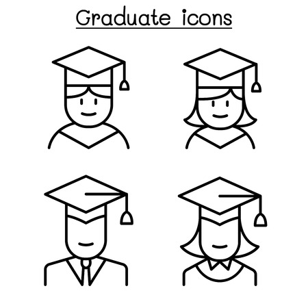 Graduate icon set in thin line styleのイラスト素材