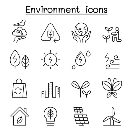 Environment & Ecology icon set in thin line styleのイラスト素材