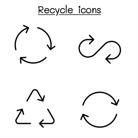 Recycle icon set in thin line styleのイラスト素材