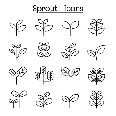 Sprout, treetop, tree, plant icon set in thin line styleのイラスト素材