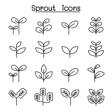 Sprout, plant, treetop, leaf icon set in thin line styleのイラスト素材