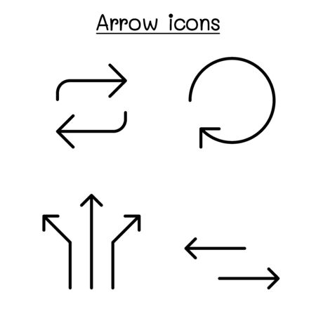 Arrow icon set in thin line styleのイラスト素材
