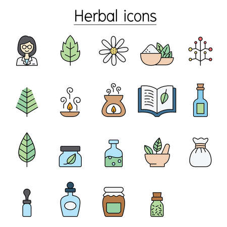 Herbal color line icon setのイラスト素材