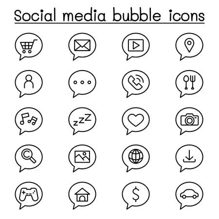 Social media bubble icon set in thin line styleのイラスト素材