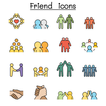 Friend color line icon setのイラスト素材