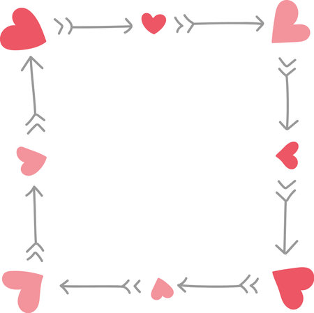 Love and Valentine's day frame with hearts and arrows. Vector illustrationのイラスト素材