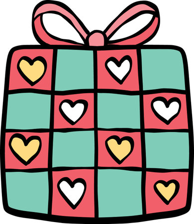 christmas Colorful gift box with hearts and a ribbon on top.のイラスト素材