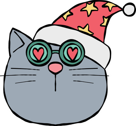 christmas Festive santa cat with sunglasses and a Christmas hat.のイラスト素材