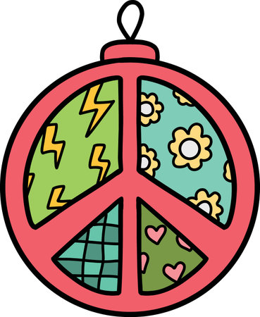 christmas ball Colorful peace sign ornament with vibrant patterns and designs.のイラスト素材