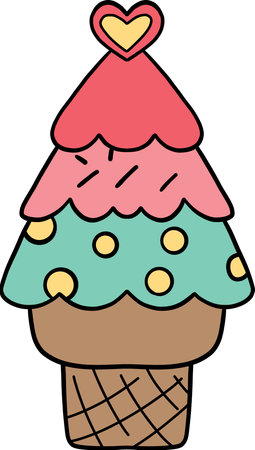 christmas Colorful ice cream cone with a heart-shaped topper.のイラスト素材