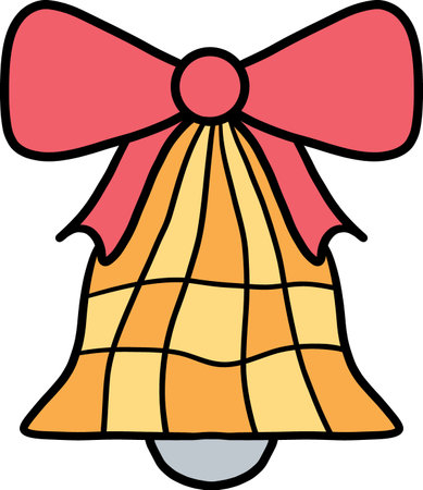 groovy christmas Colorful bell with a bow, perfect for festive designs.のイラスト素材