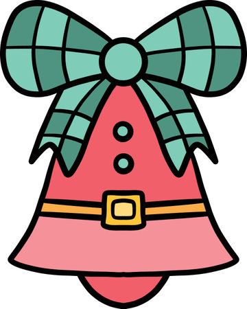 christmas Colorful Christmas bell with a bow and decorative features.のイラスト素材