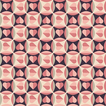 Geometrical pattern with hearts in retro colors, seamless vector background for valentineのイラスト素材