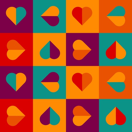 Geometrical pattern with hearts in bright colors, seamless vector background for valentine