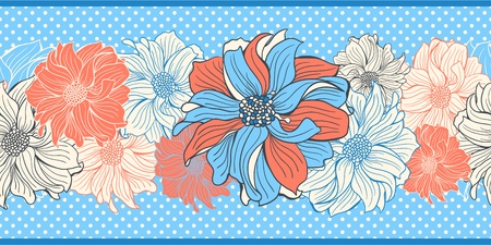 Hand-drawn flowers of dahlia  Seamless vector border のイラスト素材