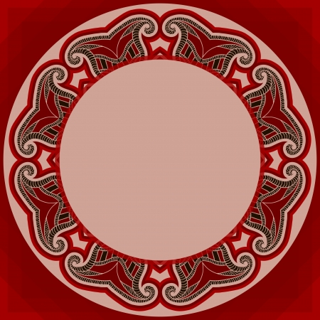 Greeting card with oriental floral pattern and space for text. Vector background in red and black colors.のイラスト素材