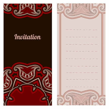 Greeting card with oriental floral pattern and space for text. Vector background in red and black colors.のイラスト素材