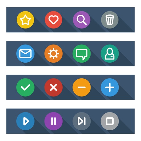 Flat UI design elements - set of basic web icons in colorful circles  Vector illustration のイラスト素材