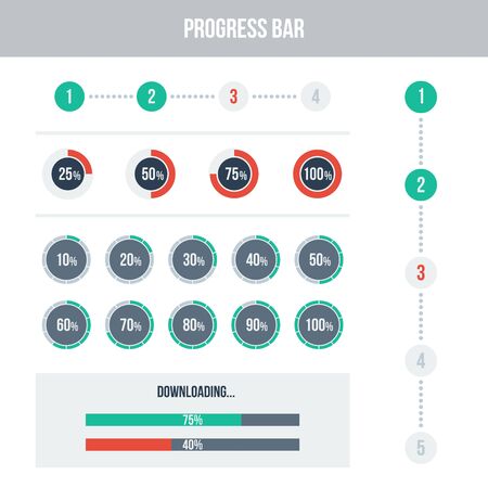 Flat UI design elements set - different progress bars  Vector illustration  Light colors のイラスト素材