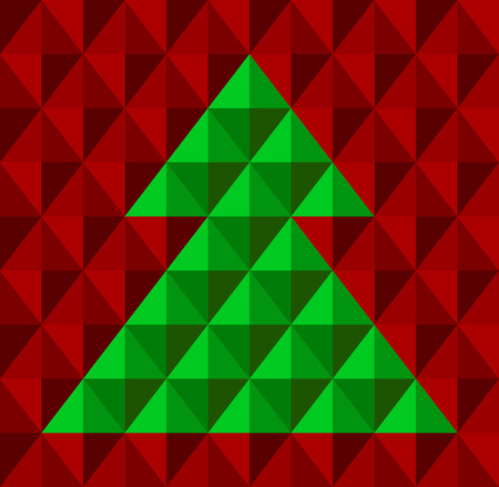 Abstract geometrical Christmas tree, with snowflake background in red and green colors  Vector illustration のイラスト素材