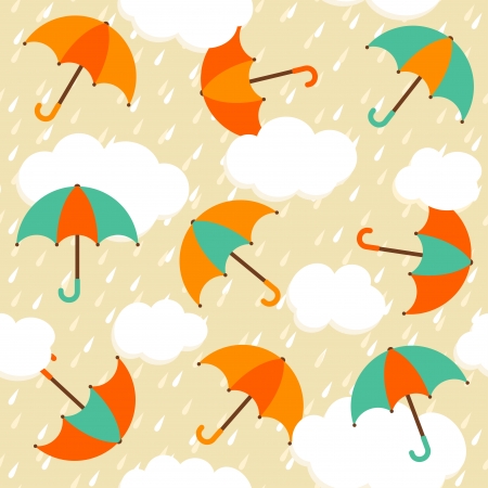 Autumn pattern with colorful umbrellas and rain  Seamless vector background のイラスト素材