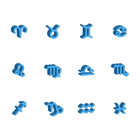 Zodiac signs. Set of blue volume icons.  Vector illustration.のイラスト素材