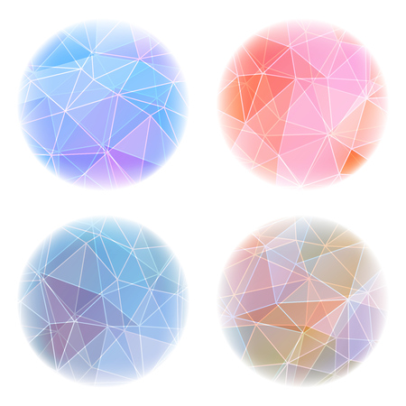 Set of four round banners with abstract polygonal geometric background のイラスト素材