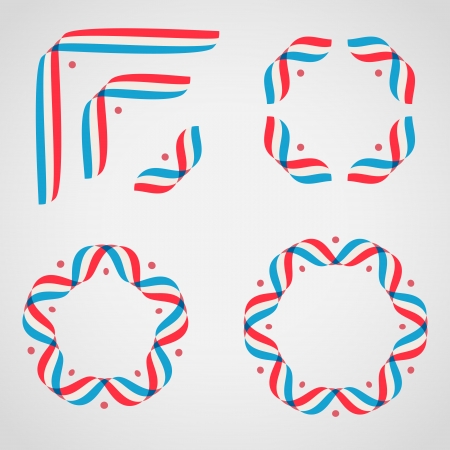 Design elements with ribbons in blue-red-white colors  Vector illustration のイラスト素材