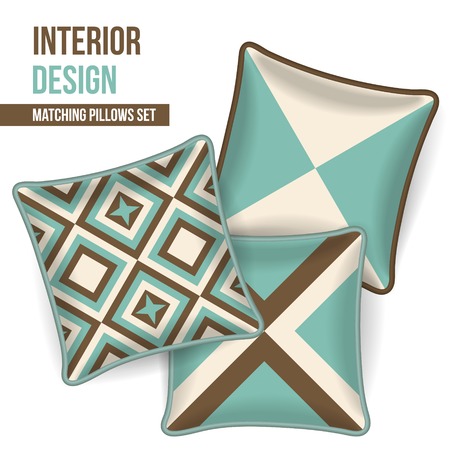Set of 3 matching decorative pillows for interior design  geometric diamond pattern   Vector illustration のイラスト素材