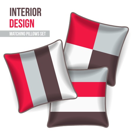 Set of 3 matching decorative pillows for interior design  red-brown-grey patternのイラスト素材