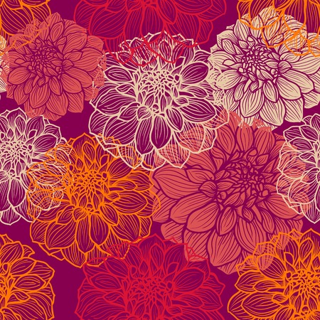 Hand-drawn flowers of dahlia. Seamless vector pattern for textile, cloth, fabric, web, wrap paper etc.のイラスト素材