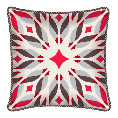Interior design element  Decorative pillow with patterned pillowcase  abstract red flower   Isolated on white  Vector illustration のイラスト素材