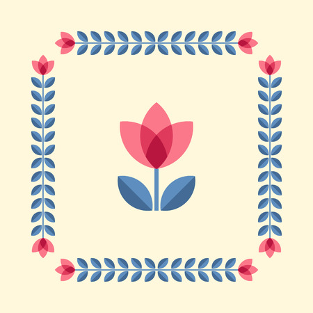 Scandinavian folk style flower in round floral ornamented frame. Design elements for floral pattern. Vector illustration.のイラスト素材