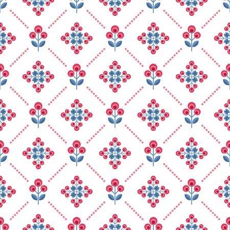 Floral patern with abstract scandinavian flowers -  pattern based on traditional  folk ornaments. Seamless background. Vector illustration.のイラスト素材